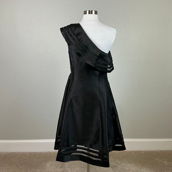 Adrianna Papell One Shoulder Ruffled A-Line Midi Cocktail Dress Black Size 8 - Picture 6 of 13